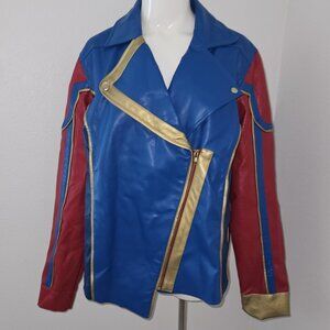 Ms. Marvel Her Universe Disney Moto Jacket Faux Leather Blue Red Gold Size 1X